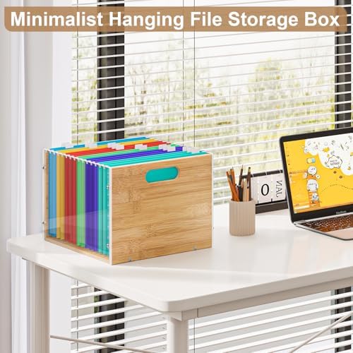 Sbanmao 3 Pack Hanging File Organizer, Acrylic File Box Organizer, Bamboo File Crate File Cabinet Storage Box, File Folder Organizer for Home Office Desk, Letter Size