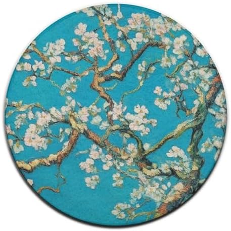 Room Sofa Yoga Soft Round Carpet, Home Decor Non Slip Kitchen Office Circle Rug, Machine Washable Modern Round Area Rug Beautiful Apricot Flower Blossom Art, 36inch