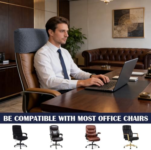 Stretch Office Chair Headrest Cover Jacquard Headrest Slipcover for Office Chairs Non Slip Head Rest Chair Furniture Protector for High Back Computer Chairs Set of 4 Dark Gray