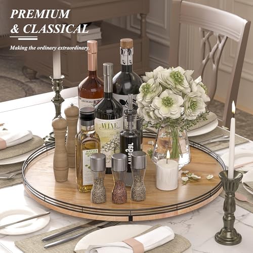 AMH 24-Inch Extra Large Farmhouse Oak Lazy Susan Organizer