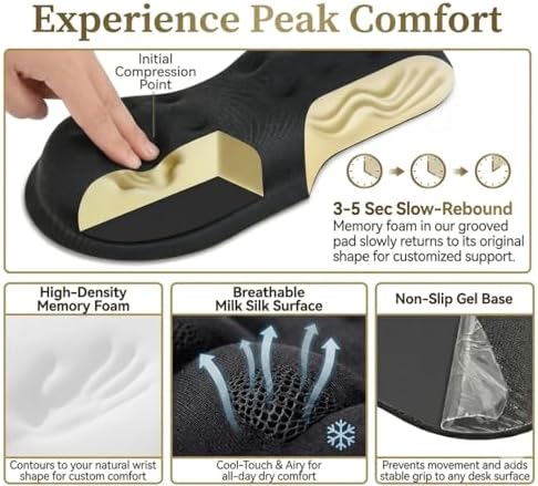 Wrist Rest for Mouse - Ergonomic Memory Foam Computer Wrist Support Pad, Massage Holes Design for Wrist Pain Relief (5.5 x 3.1 x 1 in, Black)