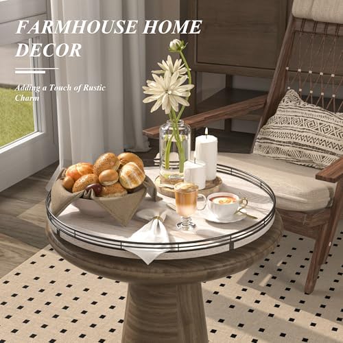 AMH 18-Inch Whitewashed Farmhouse Wooden Lazy Susan Organizer
