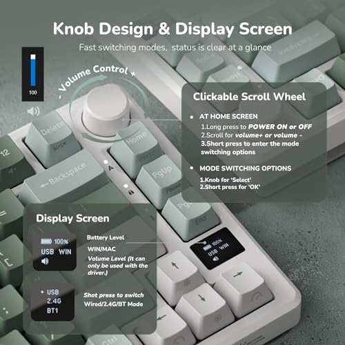 RK ROYAL KLUDGE M75 Wireless Mechanical Keyboard with OLED Display & Knob
