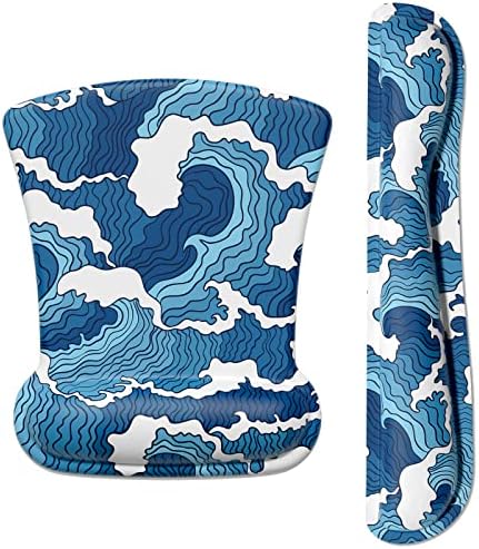 ITNRSIIET Mouse Pad Wrist Support Keyboard Wrist Rest Pad Ergonomic Mousepad Non-Slip Memory Foam Keyboard Pad Easy Typing Pain Relief Perfect for PC Laptop Gaming Office, Japanese Style Waves