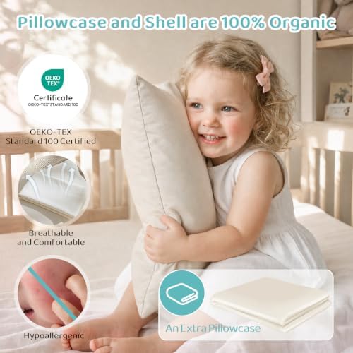 Adjustable Toddler Pillow for Ages 2-4 with Organic Cotton Pillowcase
