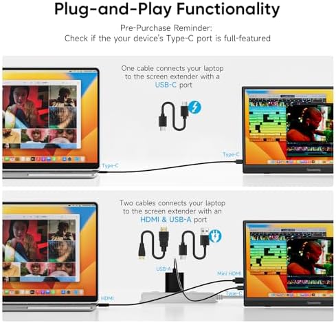 Dopesplay 15.6" Portable Monitor, FHD 1080P Laptop Screen Extender