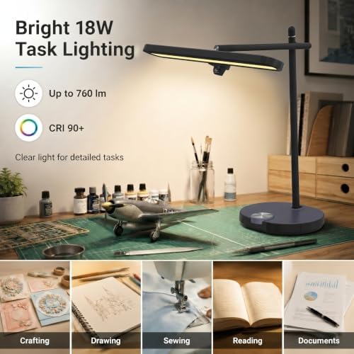 OTUS LED Desk Lamp for Home Office, Bright Motion Sensor Light, 18W