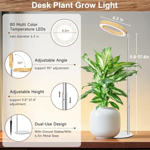 Aokrean Grow Light, Full Spectrum 6.3in Halo Plant Light for Indoor Growing