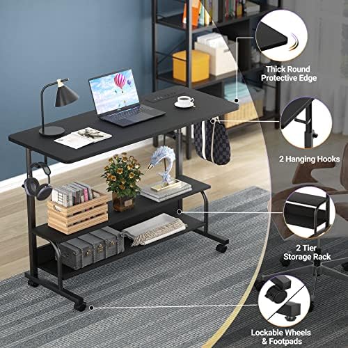 Armocity 39" Rolling Standing Desk with Charging Station for Couch Bed