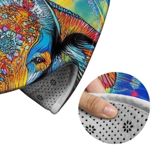 Machine Washable Modern Round Area Rug, Room Sofa Yoga Soft Round Carpet, Home Decor Non Slip Kitchen Office Circle Rug Elephant Head Tie Dye Art, 36inch