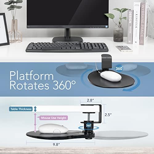 EHO Clamp on Mouse Platform, Clip on Pad Rotating 360 Degree, Ergonomic Mouse Tray Attachment, Mouse Pad, Slide Out Tray, Suitable for 1.5" Thickness Desk, for Home Office Desk Organizer (Platinum)