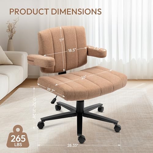 Vigosit Criss Cross Office Chair, Plush Oversized for Cross-Legged Sitting, Adjustable Arms & 360° Swivel Casters - for Home Office, Study, Gaming, Vanity, Comfortable Computer Chair (Brown)