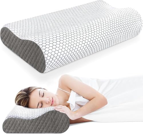 Neck Pillow for Sleeping, Ergonomic Cervical Bed Pillow, Grey Standard Size