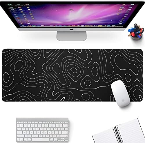 Large Topographic Map Gaming Mouse Pad for Desk Black Desk Pad with Non-Slip Rubber Base Stitched Edge Desk Organizers and Accessories Desk Decor