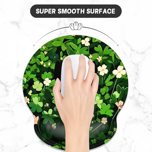 ITNRSIIET Ergonomic Mouse Pad with Wrist Support Wrist Rest Smooth Surface Non-Slip Rubber Base Comfortable Office Supplies Pain Relief, 9.8 x 9.1 inches, Green Leave Cat