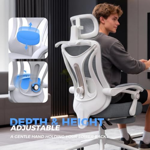 CYKOV Ergonomic Office Chair with Footrest, Reclining Mesh Back, 350 Lbs