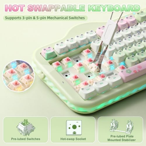 YUNZII C98 Cute Wireless Mechanical Keyboard(Green Mao, Candy Switch)
