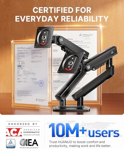 HUANUO FlowLift Pro Dual Monitor Mount for 13–27" Screens, MechaSpring Monitor Stand, Adjustable Monitor Arms for 2 Monitors with Tilt/Swivel/Rotation, Tool-Free VESA Mount, Max Load 15.4 lbs