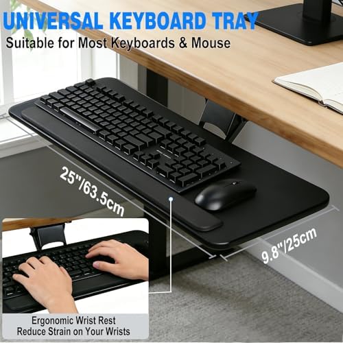 Under Desk Keyboard Tray, Adjustable Height & Tilt, 25 x 9.8 in, 11 lb