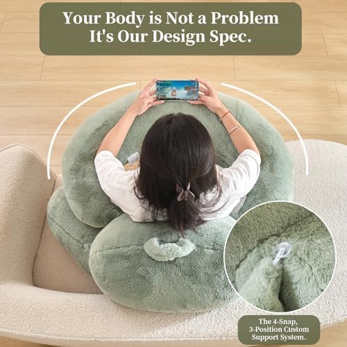 19" Reading Pillow for Bed,U Shaped Arm & Elbow Support,Green Faux Fur