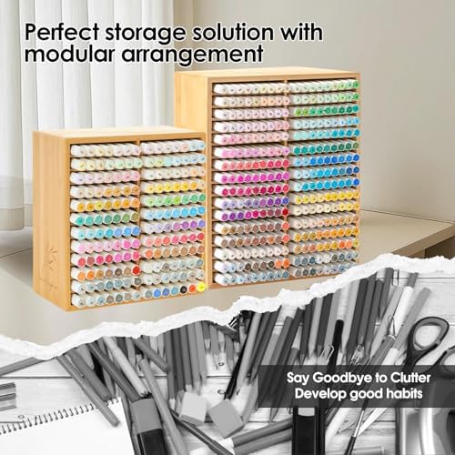 Marker Organizer for 288 Markers,Bamboo Wooden Desk Storage Organizer Rack,Markers Pens Pencils Art Brushes Storage Holder for Home Classroom Office Decor