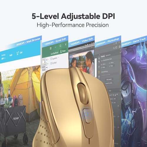 TECKNET Wireless Mouse, 2.4G Ergonomic Computer Mouse, 2600 DPI, Gold