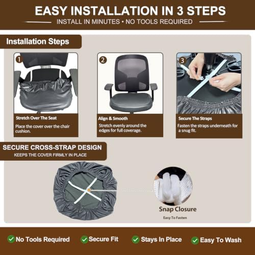 NeColorLife Large Waterproof PU Leather Office Chair Seat Cover