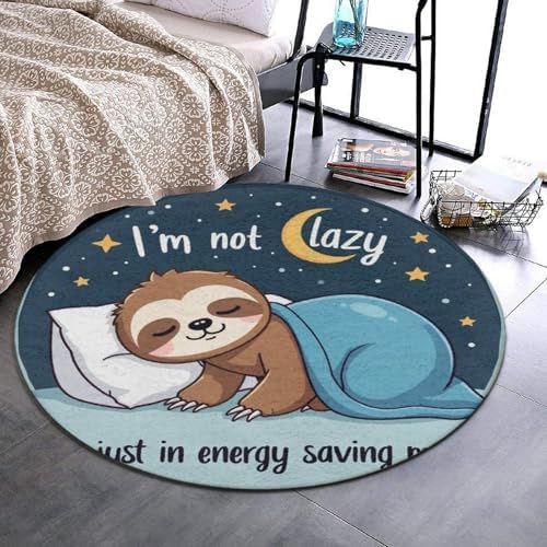 Soft Round Yoga Carpet, Office Chair Decor Round Mat for Carpet and Hardwood Floors Cute Sloth