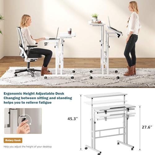soges Height Adjustable Mobile Standing Desk, White