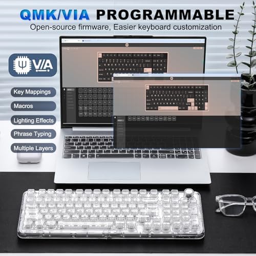 YUNZII X98 Clear Wireless Mechanical Keyboard with Knob (White,Snow Switch)