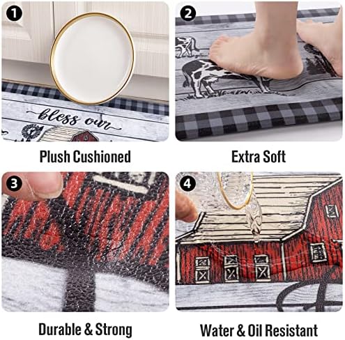 Carvapet 2 Piece Kitchen Mats Set for Floor 17x27+17x47 Anti Fatigue Plaid