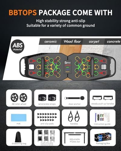 BBTOPS Push Up Board, Pilates Bar & Fitness Accessories, 25 in 1 Foldable Push up Bar for Home Gym, Workout Exercise Professional Push Up Strength Training Equipment for Man and Women