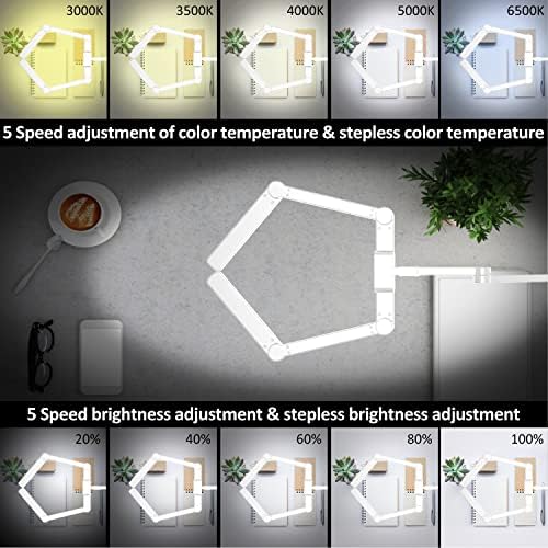 EPABINA LED Desk Lamp for Home Office, 41.5" White Clip on Architect Desk Lamp with Clamp, 24W Adjustable Dimmable Bright Swing Arm Eye Care LED Table Light Clamp on Office Lighting