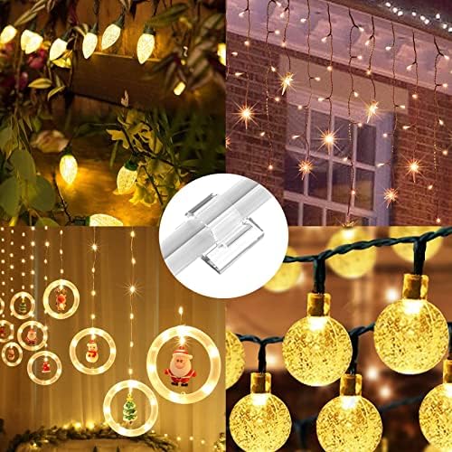 TidyHelper 100 PCS Outdoor Light Clips Clear, Small & Large Cable Clips