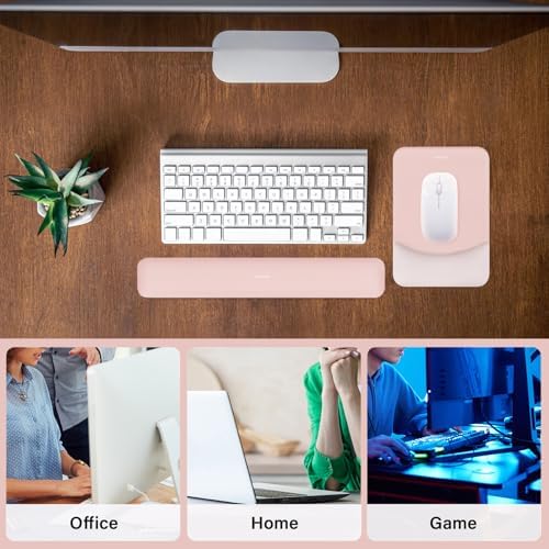 MOSISO Wrist Rest Support Mouse Pad & Keyboard Set, Baby Pink