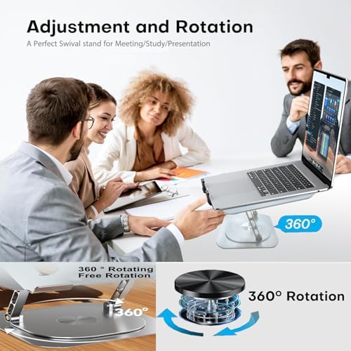 Laptop Stand Fan with 360 Rotating Swivel Base, 10inch Riser Height Adjustable for Typing/Viewing/Presentation,Metal Ergonomic Strong Holder,for Heavy Notebook 12 14 15 17Inch MacBook