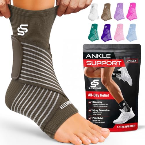 Sleeve Stars Ankle Brace Men & Women Support (Single/M:10"-12"/Dark Brown)