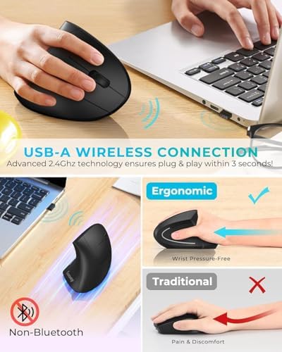Lekvey Ergonomic Mouse, Rechargeable 2.4G USB Vertical Wireless Mouse