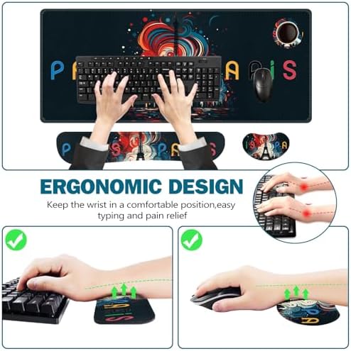 ToLuLu Extended Gaming Mouse Pad, Memory Foam Ergonomic Keyboard Mouse Wrist Rest Support Set, Large Desk Mat with Stitched Edges, Non-Slip Base Mousepad for Home Office and Game, Eiffel Tower Paris