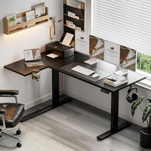 Muvai 59" L Shaped Standing Desk with Cable Tray, Reversible, Black
