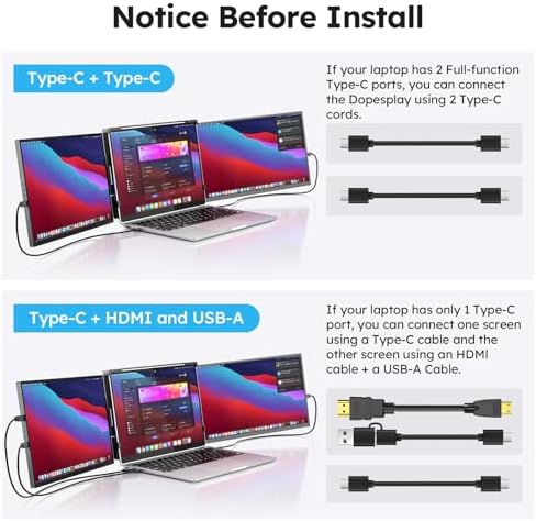 Dopesplay 15.6" Screen Extender for Laptop, FHD 1080P IPS Portable Monitor for Laptops, Triple Dual Laptop Extended Monitor Compatible with Windows, Mac, Android, Chrome 13-17 Inch Laptops