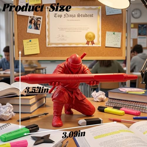 3D Printed Ninja Pen Holder - Cool Ninja Figurine Pen Stand, Decorative Desk Organizer for Office & Home (red)