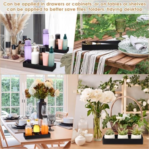 Teling 4 Pcs Black Plastic Desk Drawer Organizer Pen Tray Shallow