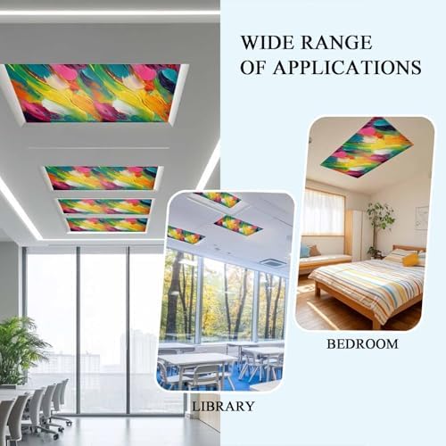 Red Blue Rainbow Brush Abstract Graffiti Street Art Magnetic Fluorescent Light Covers for Ceiling Lights 2 x 4 Feet,Office Classroom Kitchen Drop Ceiling Light Covers Filters Shade Panel 2 Packs
