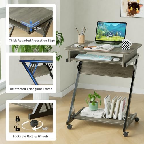 ALISENED Computer Desk for Small Spaces Compact Desk with Keyboard Tray