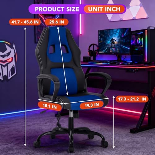 BestOffice Gaming Chair with Massage, Ergonomic Office Desk Chair, Adjustable Lumbar Support & Headrest,Computer Task Chair, 360° Swivel for Adults (Blue)