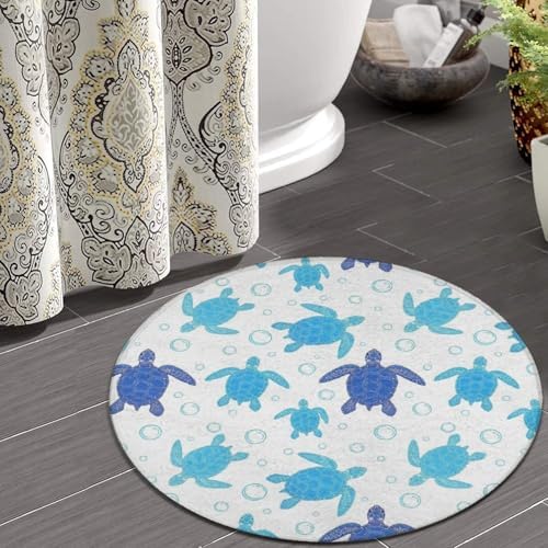 Large Home Decor Mat, Soft Round Yoga Carpet, Non Slip Machine Washable Kitchen Office Circle Rug Vintage Sea Turtle, 36inch
