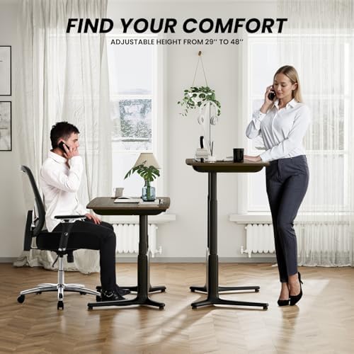 COLAMY Electric Adjustable Standing Desk – 48 x 28 Inch Sit Stand Desk with Drawer & Cable Management, Dual Motor Lift System, Ergonomic Footrest, Home Office Table (MFC Desktop, Walnut + Black)
