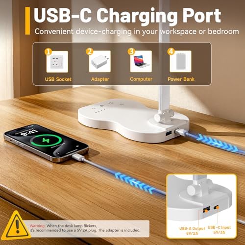Desk Lamps for Home Office, LED Dorm Lamp, White