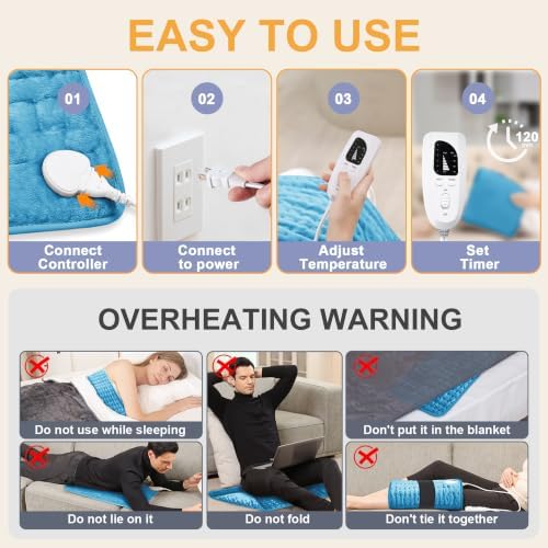 Heating Pad,Electric Heating Pads,Heating Pad for Back,Blue,24x12 Inch
